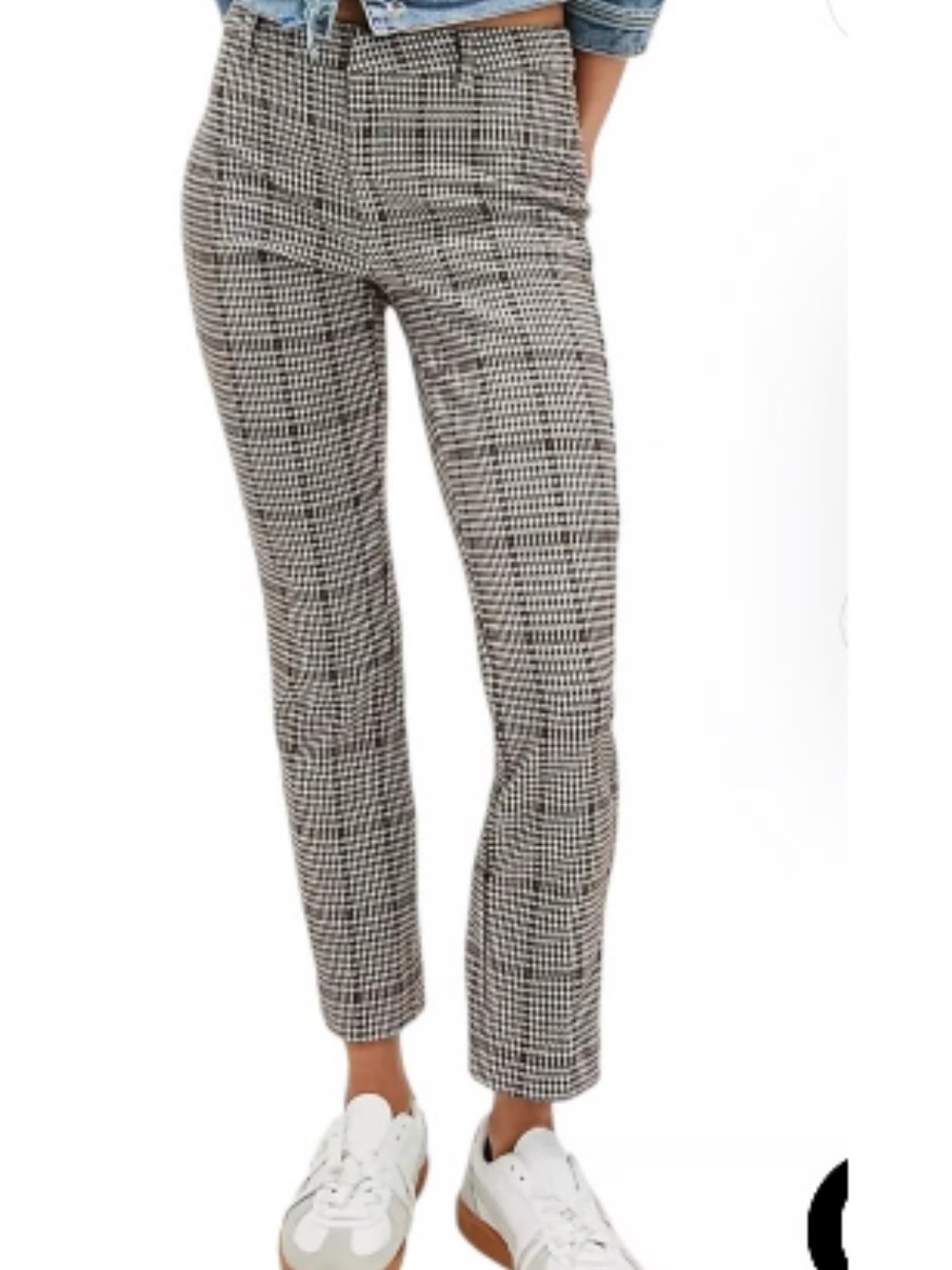 Free People Houndstooth Cropped Slim Pants - Black & White